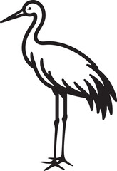 Crane bird silhouette outline vector illustration.