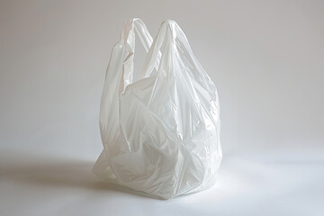 Crumpled plastic bag on white background, free space, close-up view. Concept of Plastic Bag Free Day