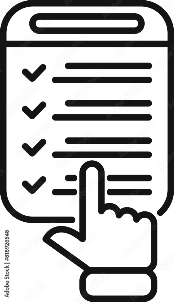 Poster minimalistic checklist completion icon in black and white vector line art hand selection list with c