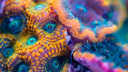 Obraz premium Close-up of coral reef texture, textures and colours of marine biodiversity