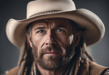 portrait of an American cowboy in traditional clothes, isolated white background
