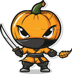 Cute ninja pumpkin logo art illustration
