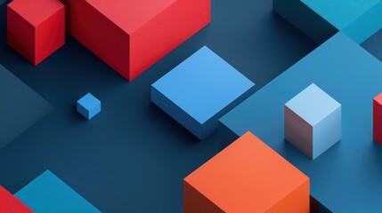 An array of blue and red geometric shapes on a matte surface, creating a visually appealing pattern with a three-dimensional effect