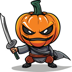 Cute ninja pumpkin logo art illustration