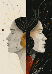 Abstract Duality Portrait of Two Women