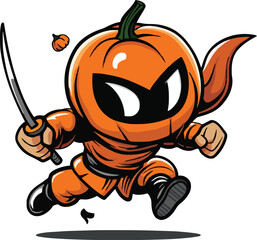 Cute ninja pumpkin logo art illustration