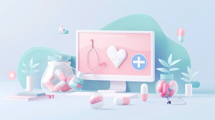Pastel digital health and telemedicine concept with stethoscope