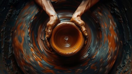 Hands shaping a clay pot on a spinning pottery wheel, highlighting craftsmanship and creativity in pottery making. Concept of creativity, craftsmanship, and art.
 - Powered by Adobe