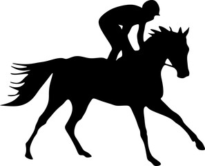 Horse racing. Silhouette of racing horse with jockey on isolated background. Racing horse and jockey silhouette. Horse and rider.Sport