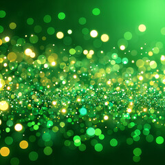 A bokeh effect, featuring a blurred background filled with bright green and yellow lights that create a vibrant, sparkling appearance.