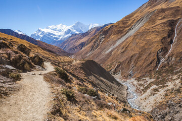Path to the Thorong-La pass, Himalayan mountains, Nepal