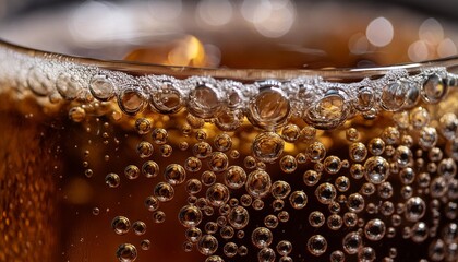 close up image that focuses on the dynamic and effervescent nature of bubbles rising in a glass of soda background image ai generated
