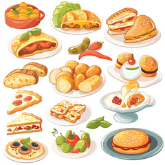 Vector seamless pattern with fast food items. Horizontal seamless border pattern
