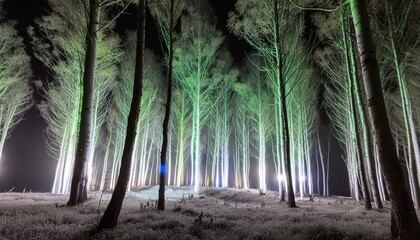 3d illustration rendering of forest image illuminated at night by bioluminescence