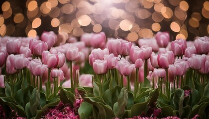 many pink tulips sit in the middle of a pink background