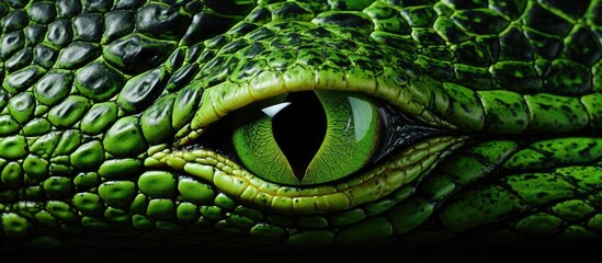 Naklejka premium An alligator skin with a vibrant green color provides an eye catching and unique aesthetic. Copyspace image