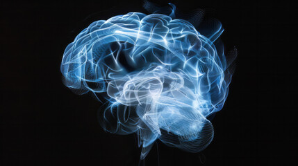 X-ray of the brain in blue on a black background in smoke