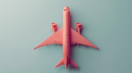 A pink toy airplane on a blue background.