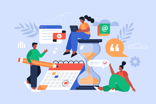 Time management business concept. Modern vector illustration of people planning and schedule tasks to  increase productivity