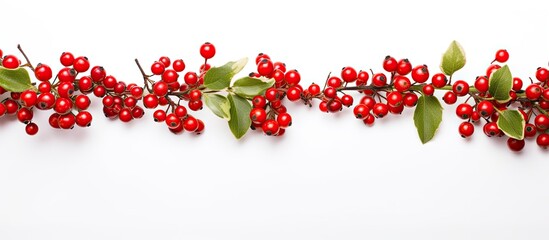An isolated white background showcases a Christmas garland border adorned with vibrant red berries creating a picturesque copy space image - Powered by Adobe