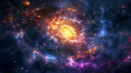 Naklejka premium Stunning Image of a New Galaxy Forming in Deep Space: Captivating Celestial Birth Captured with Brilliant Colors and Vivid Detail, Perfect for Science and Astronomy Enthusiasts