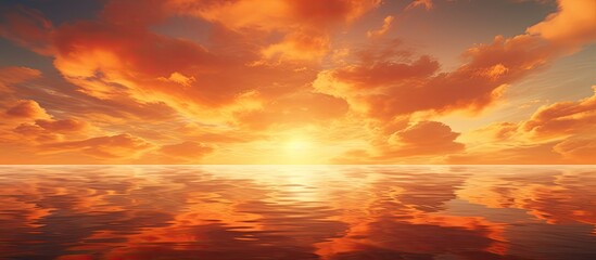 Obraz premium A picturesque sunset sky adorned with vibrant orange clouds. Copyspace image