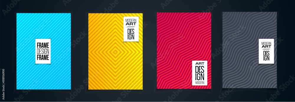 Poster minimalistic hipster colored frame design. vector line gradient halftone. frame for text modern art 