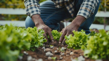 Hands Planting Lettuce in Soil