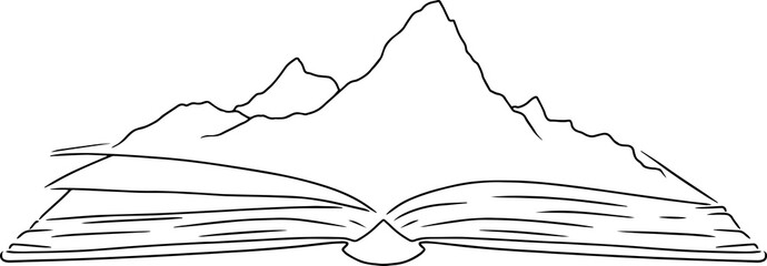 Minimalistic line art mountain on the book, silhouette art