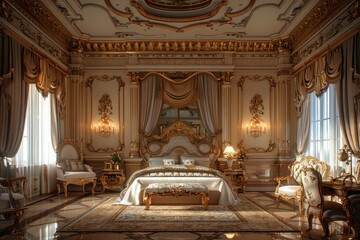 Classic bedroom interior with antique and luxurious furniture