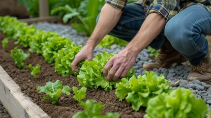 A Gardener Tending Lettuce Plants