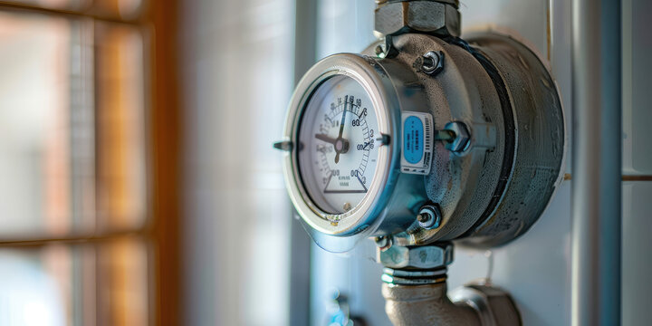 The water meter on the bathroom pipe. Individual apartment water meter.