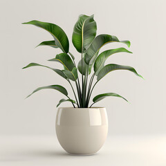 3D, green plant flowerpot, clean background