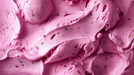 Obraz premium Close-up of strawberry ice cream with intense pink tones and glossy texture. Summer ice cream concept background.
