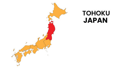 Tohoku Map in Japan. Vector Map of Japan. map of the provinces of Japan. Regions of Japan.