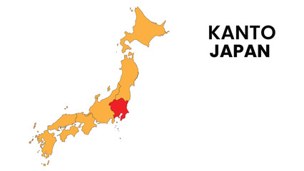 Kanto Map in Japan. Vector Map of Japan. map of the provinces of Japan. Regions of Japan.