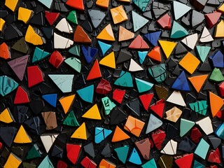 Mosaic shards, multicolor and black, fragmented texture, generative AI