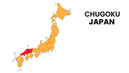 Chugoku Map in Japan. Vector Map of Japan. map of the provinces of Japan. Regions of Japan.
