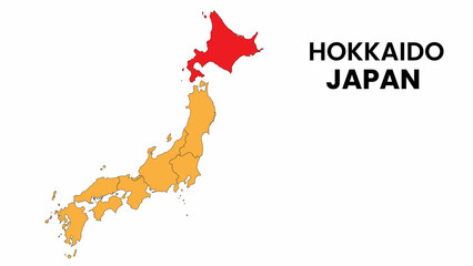 Hokkaido Map in Japan. Vector Map of Japan. map of the provinces of Japan. Regions of Japan.