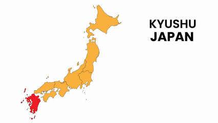 Kyushu Map in Japan. Vector Map of Japan. map of the provinces of Japan. Regions of Japan.