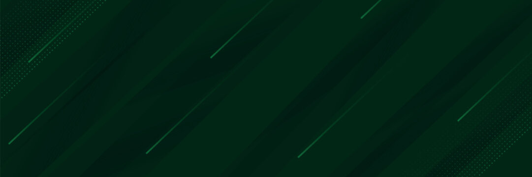 Abstract green banner design background with diagonal geometric overlay layers.