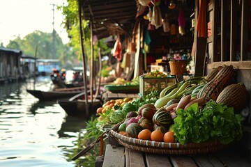 A traditional  floating market, AI-generated