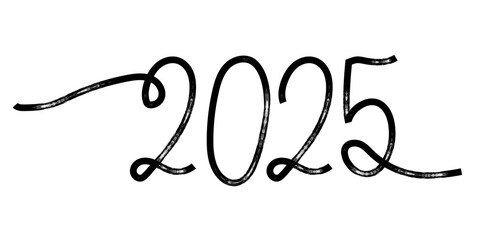 2025 handwritten text. Typography vector design for Happy New Year greeting cards and poster. Handwritten modern black marker lettering