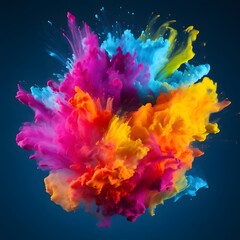 Colorful explosion of paint on white background. Colorful smoke. Colorful powder splash in the air. Generative AI.