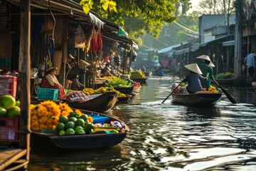 Obraz premium A traditional floating market, AI-generated