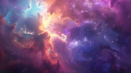 Naklejka premium Vibrant Nebula Swirling in Deep Space: Stunning Cosmic Clouds of Gas and Dust Illuminate the Universe with Brilliant Colors and Intricate Patterns - Perfect for Astronomy and Science Themes