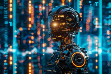 Futuristic Cyberpunk Robot in High-Tech Environment