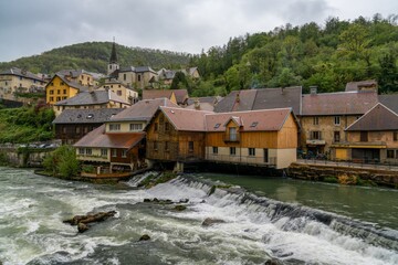 view of the River Loue and the picturesque French village of Lods