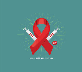 Print   World AIDS Vaccine Day Celebration: Unite for a Cure with the Red Ribbon  illustration . flat design. flyer design.flat vector illustration.