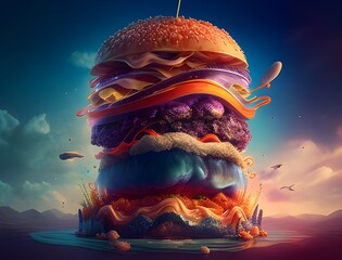 Monstrous HamburgerDevourer A Surreal K Digital Art Collage Inspired by Dadaism